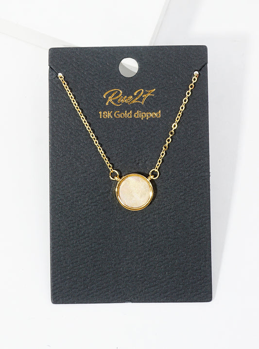 18k Gold Dipped Round Shape Mother Of Pearl Pendant Necklace