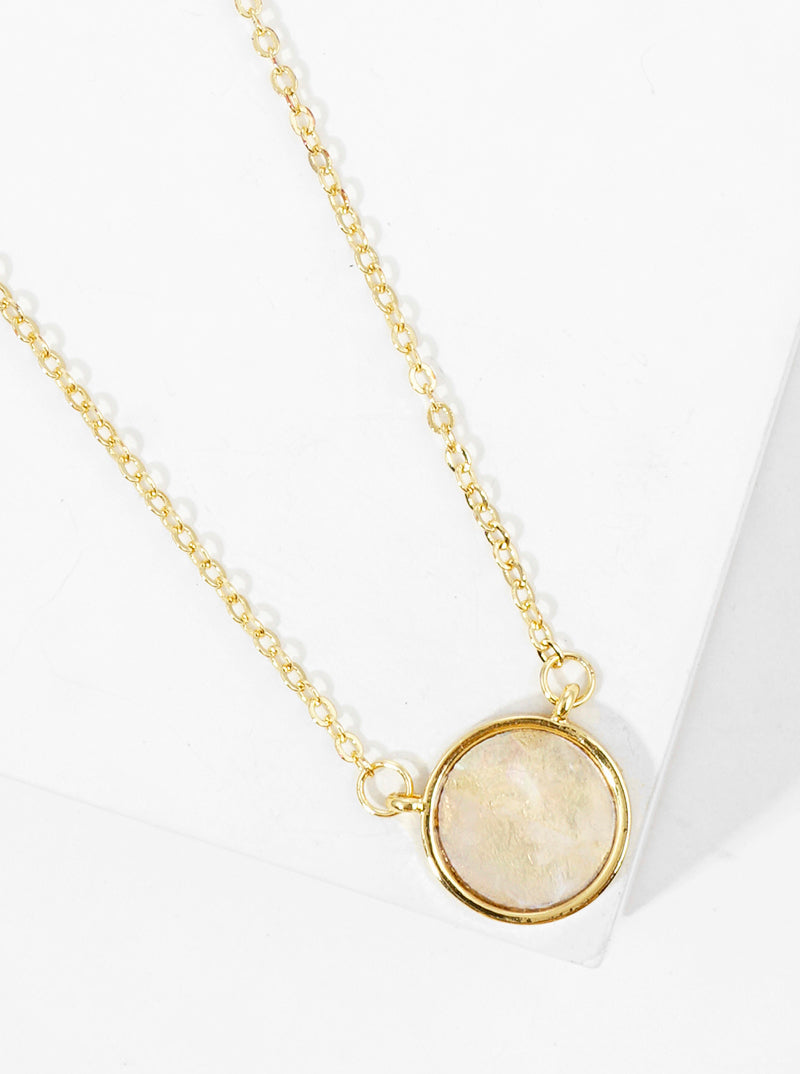 18k Gold Dipped Round Shape Mother Of Pearl Pendant Necklace