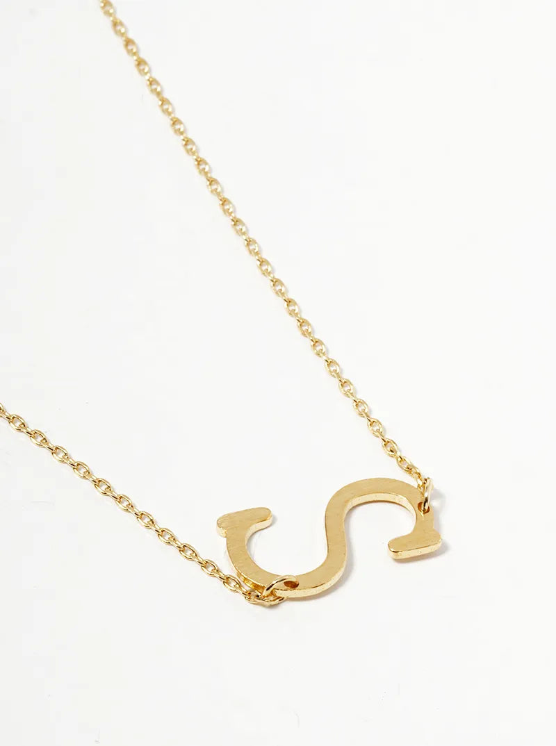 18k Gold Dipped Sideways Letter Pendant Brass Necklace