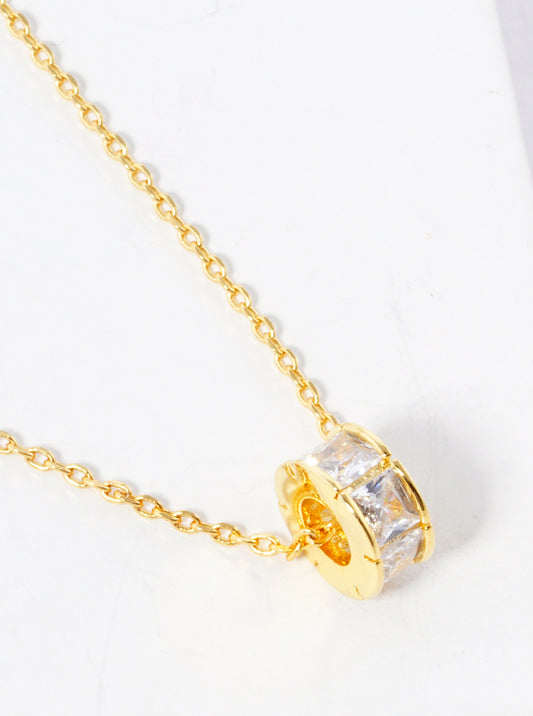 18k Gold Dipped Square CZ Wheel Shape Pendant Delicate Necklace