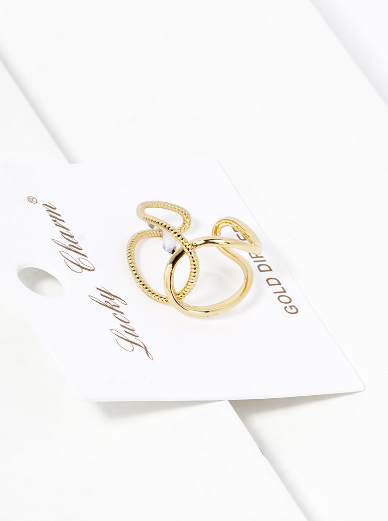 18k Gold Dipped Textured Metal Adjustable Interlocking Ring