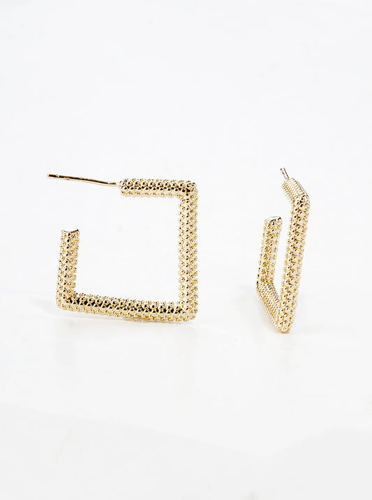 18k Gold Dipped Textured Metal Square 20mm Open Hoop Earrings