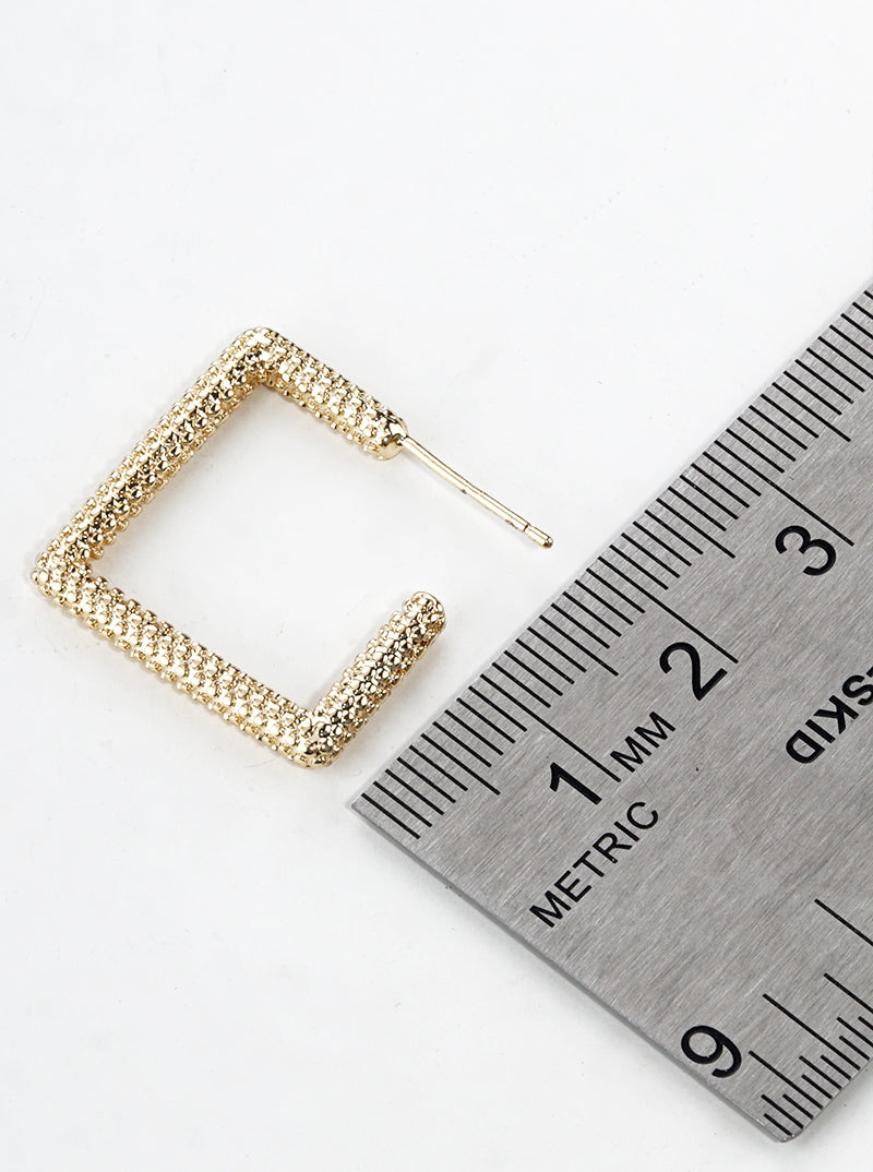 18k Gold Dipped Textured Metal Square 20mm Open Hoop Earrings