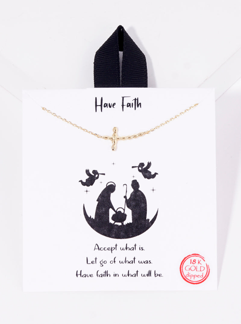 18k Gold Dipped Textured Sideways Cross Pendant Necklace