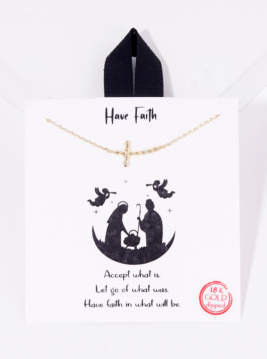 18k Gold Dipped Textured Sideways Cross Pendant Necklace
