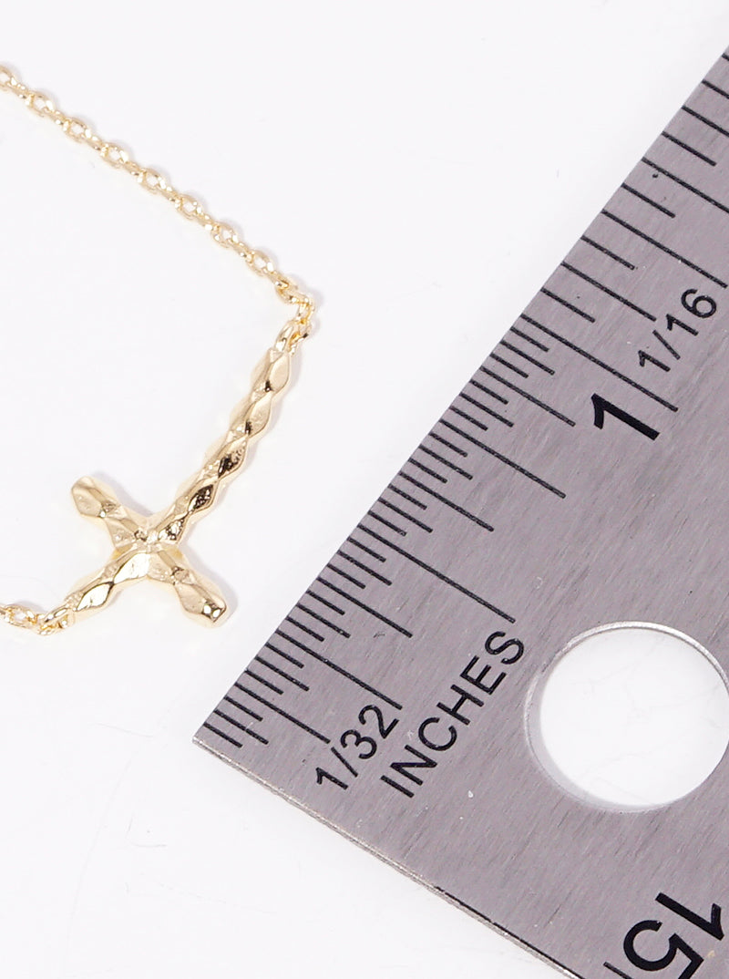 18k Gold Dipped Textured Sideways Cross Pendant Necklace