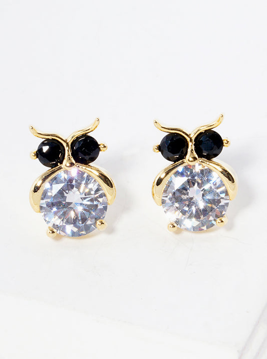 18kgold Dipped CZ Owl Post Stud Earrings