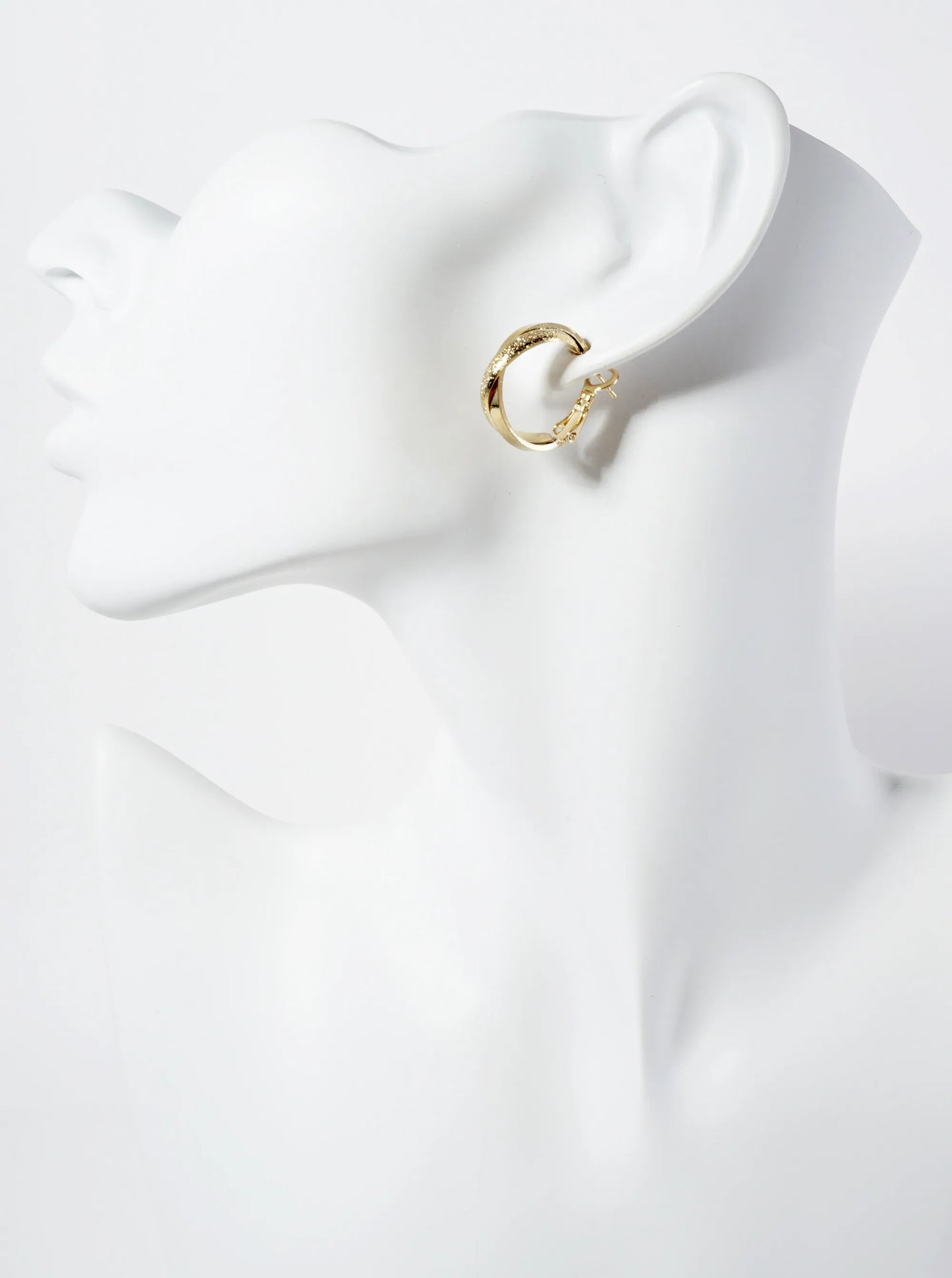 18mm 14K-Gold-Dipped Crossover Shimmer-texture Latch-back Hoop Earrings