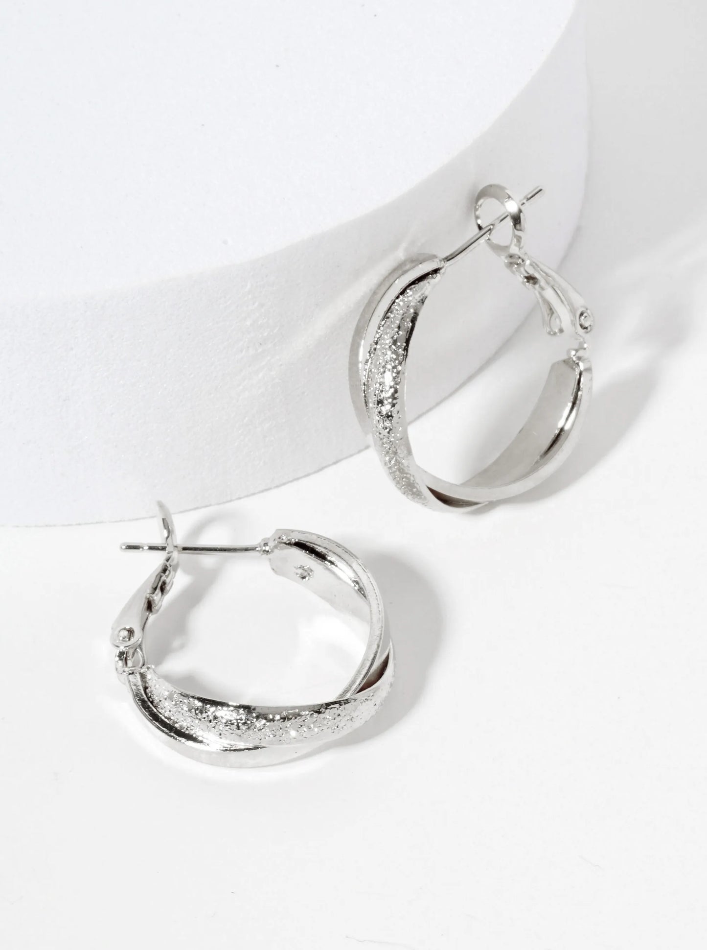 18mm Crossover Shimmer-texture Latch-back Hoop Earrings