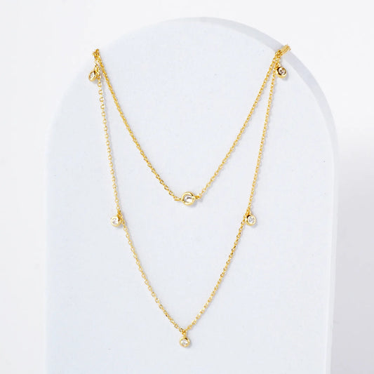 2-3mm CZ Stone 18K-Gold-Dipped Station Necklace