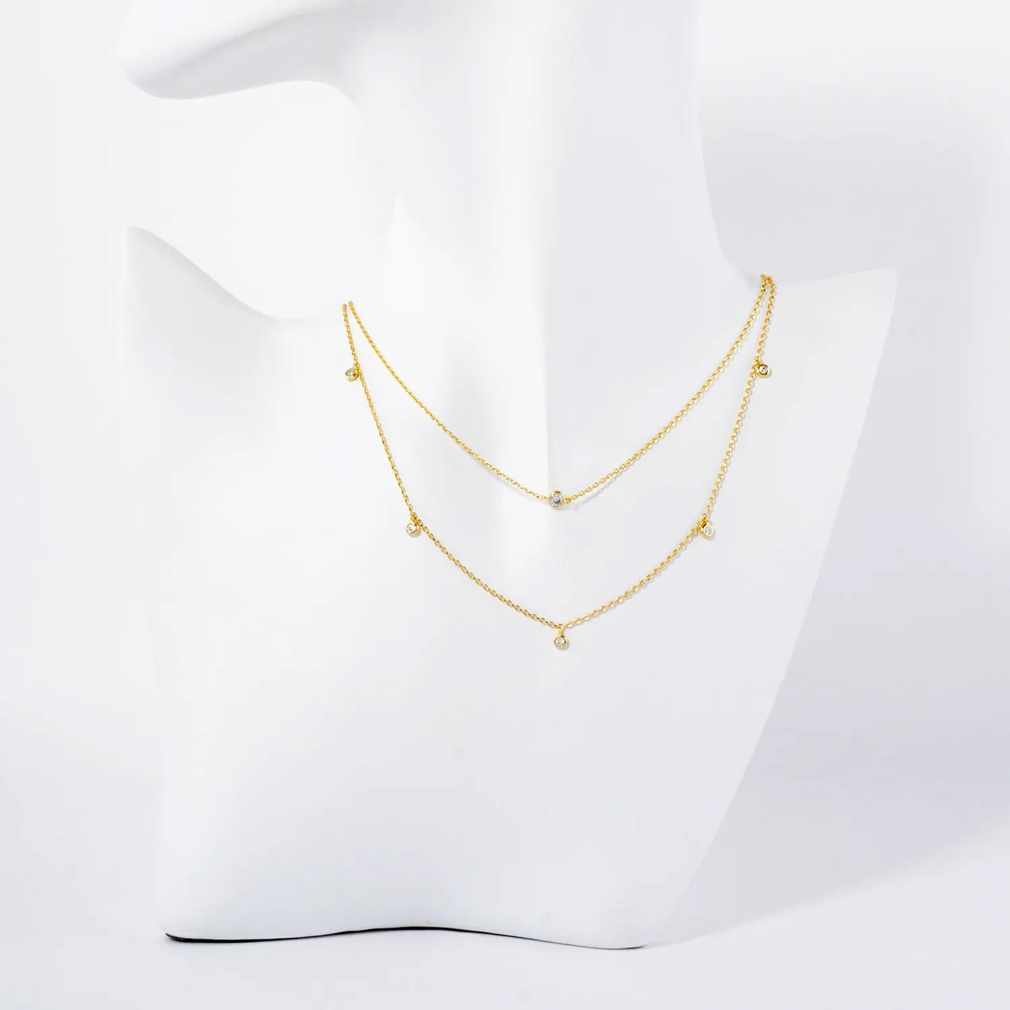2-3mm CZ Stone 18K-Gold-Dipped Station Necklace