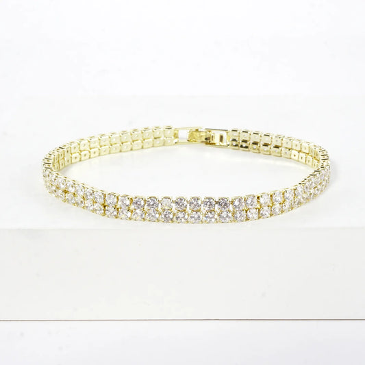 2 Line 2mm Cubic Zirconia Sparkle Tennis Bracelet