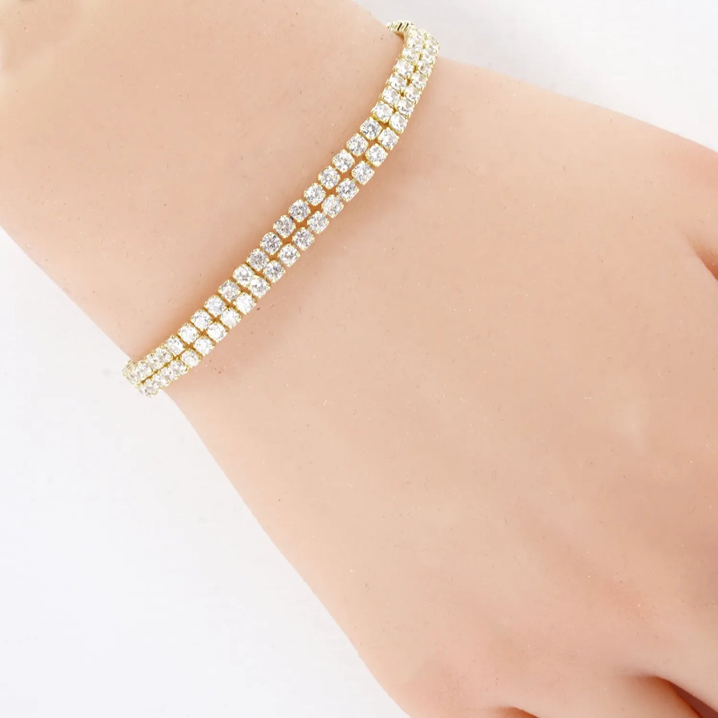 2 Line 2mm Cubic Zirconia Sparkle Tennis Bracelet