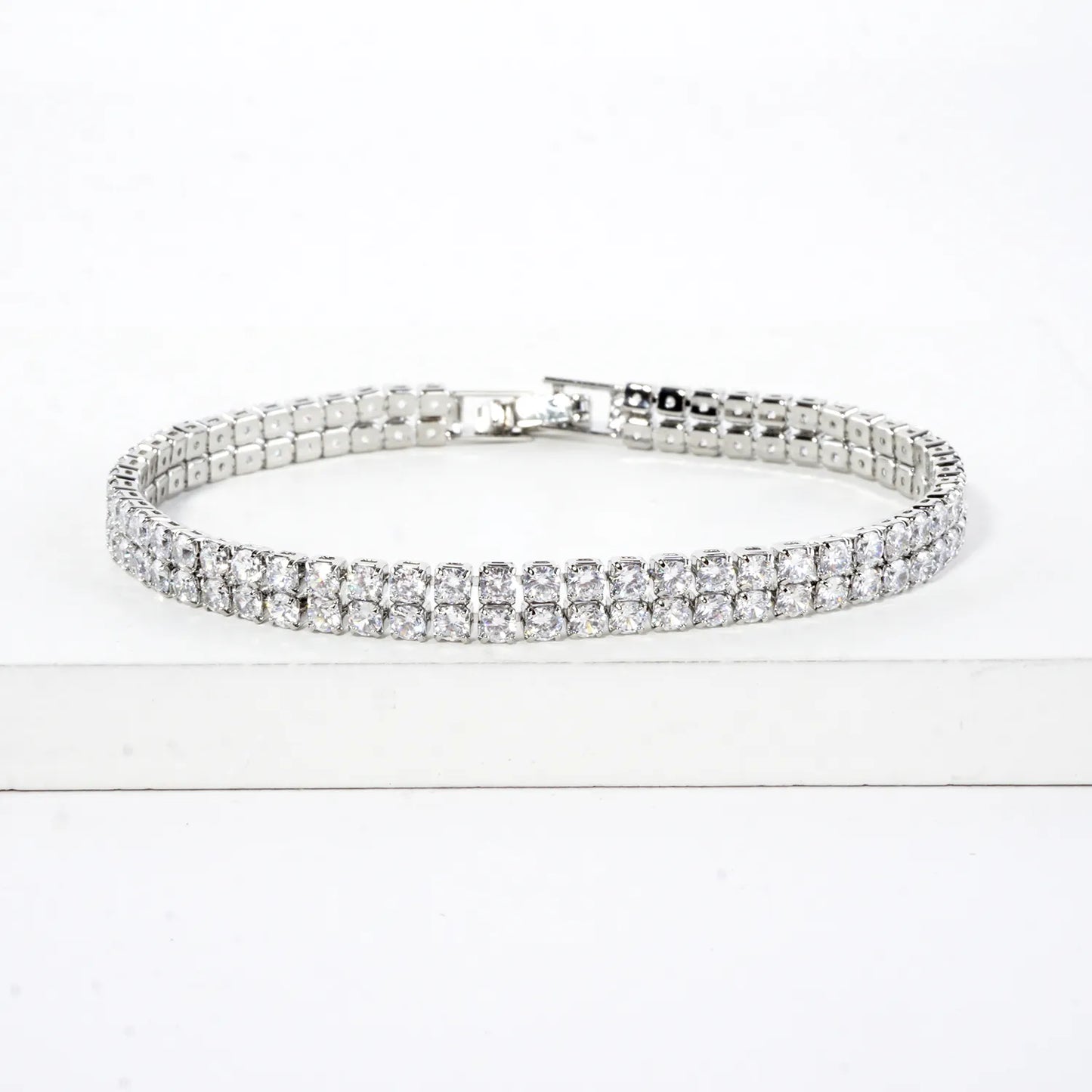 2 Line 2mm Cubic Zirconia Sparkle Tennis Bracelet