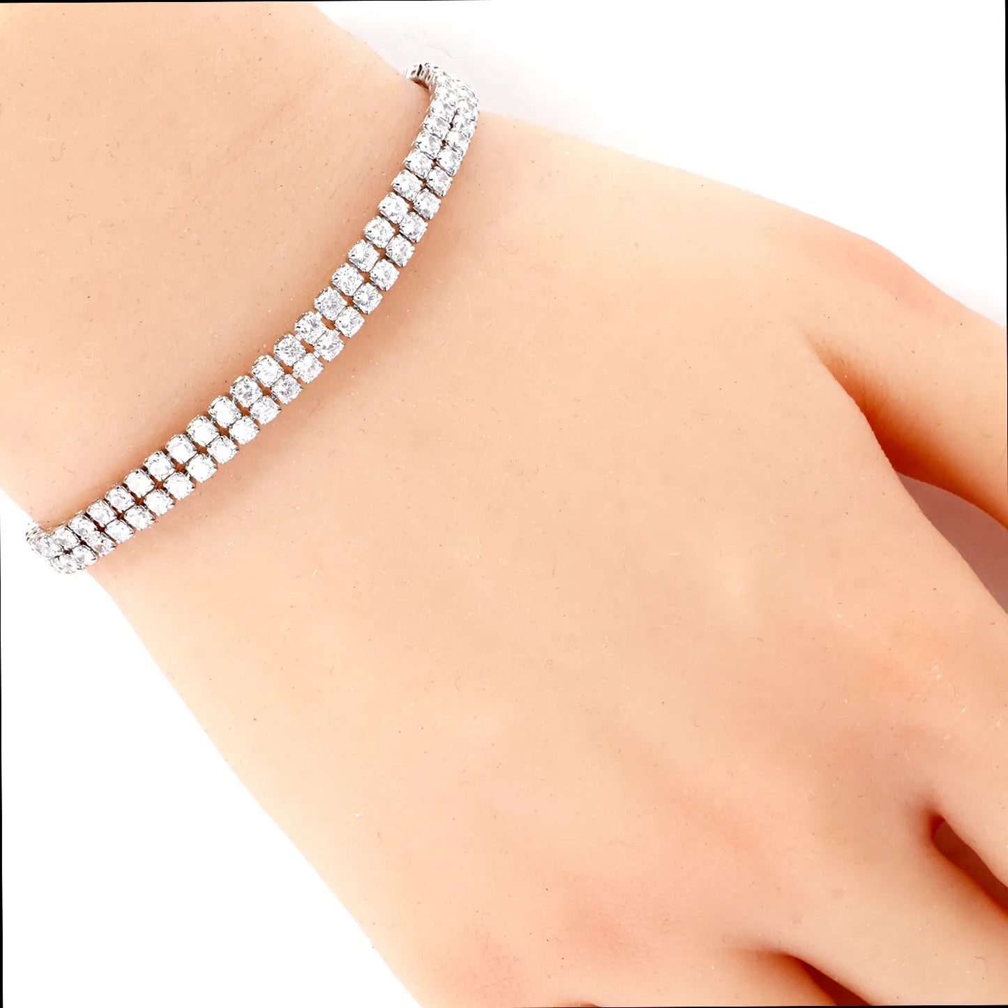2 Line 2mm Cubic Zirconia Sparkle Tennis Bracelet