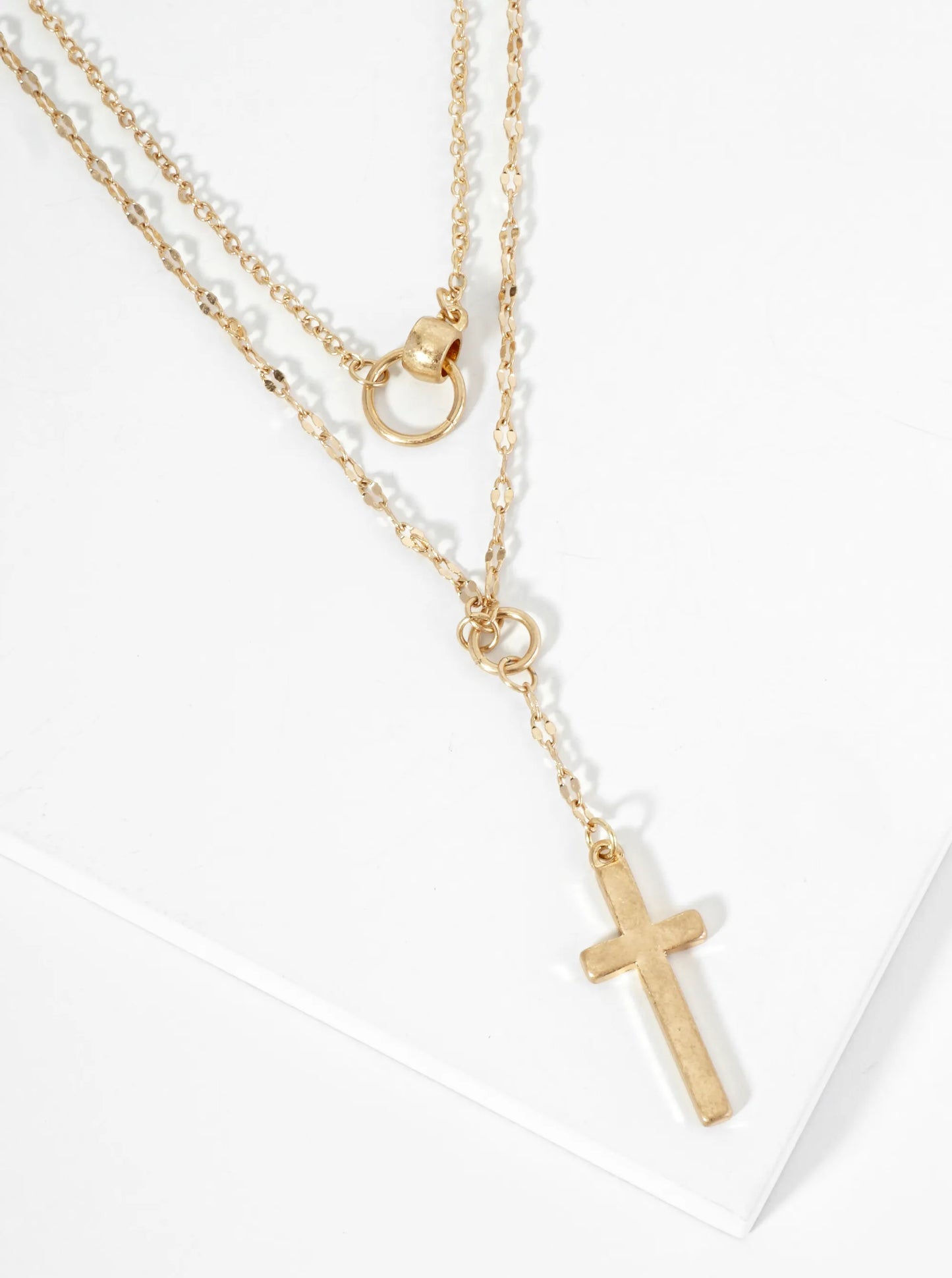 2-PC Cross Pendant Layered Chain Necklace Set