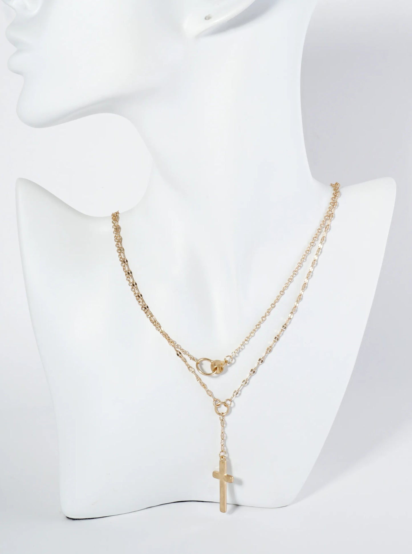 2-PC Cross Pendant Layered Chain Necklace Set