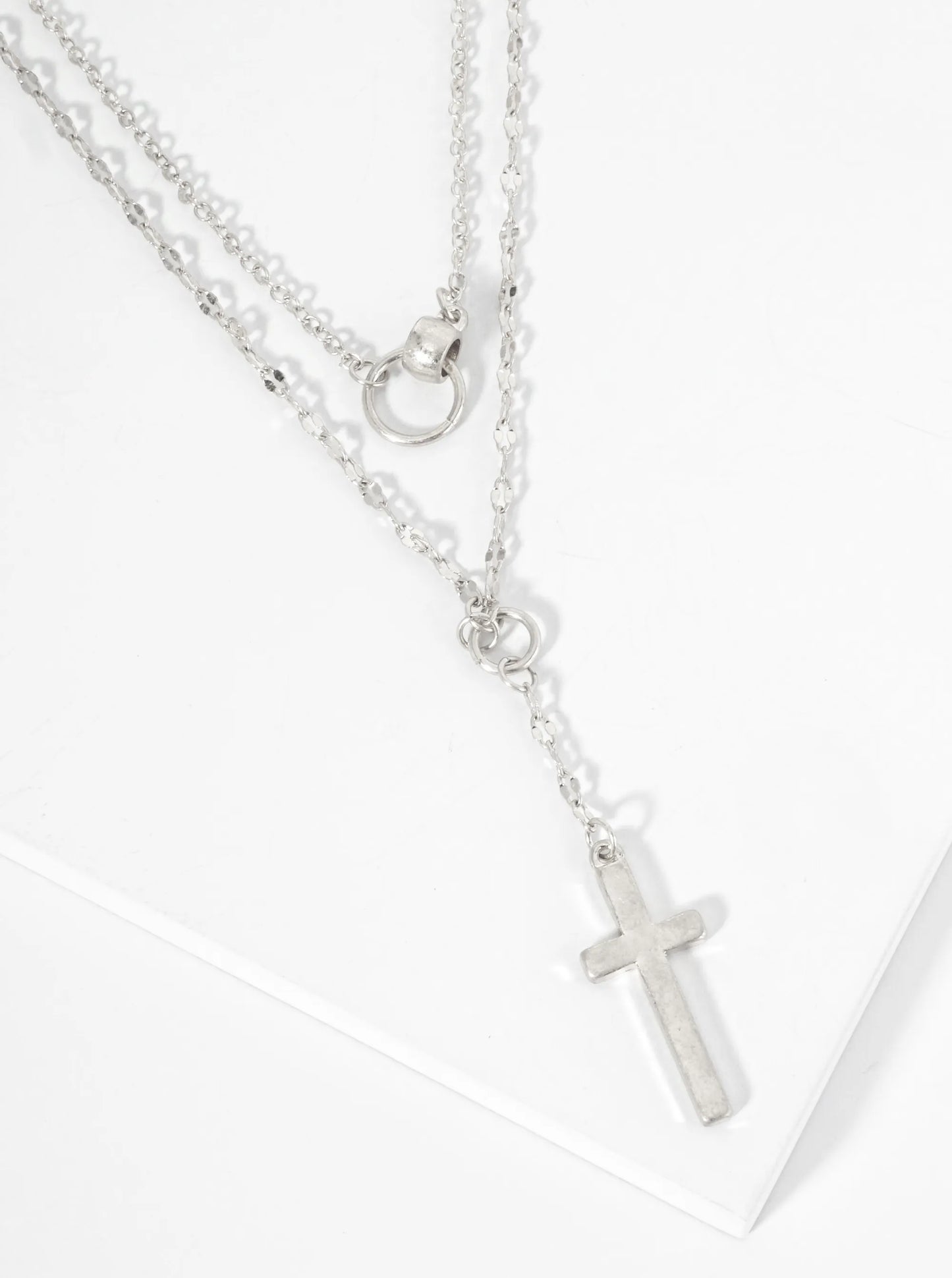2-PC Cross Pendant Layered Chain Necklace Set