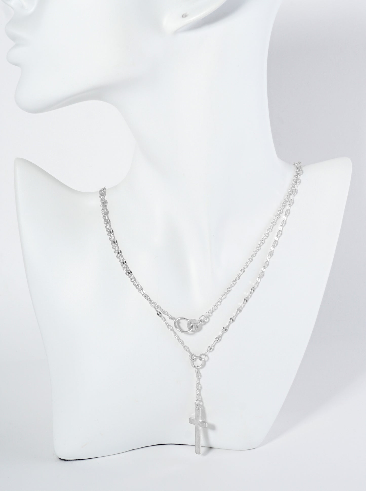 2-PC Cross Pendant Layered Chain Necklace Set