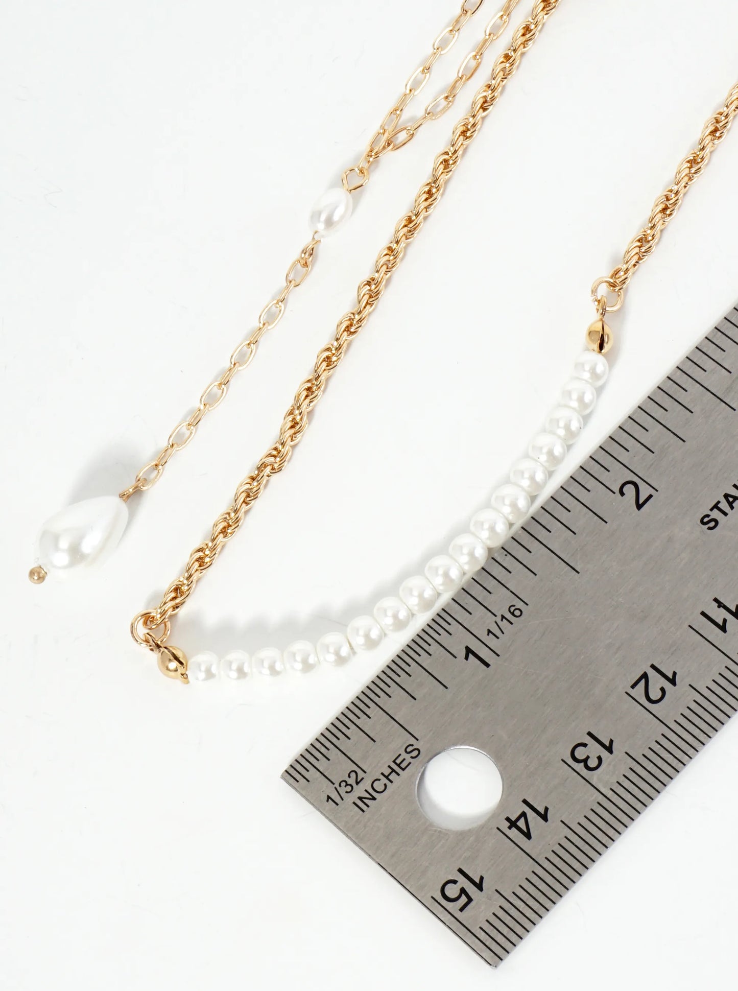 2-PC Pearl Beaded Chain Drop Layered Necklace Set