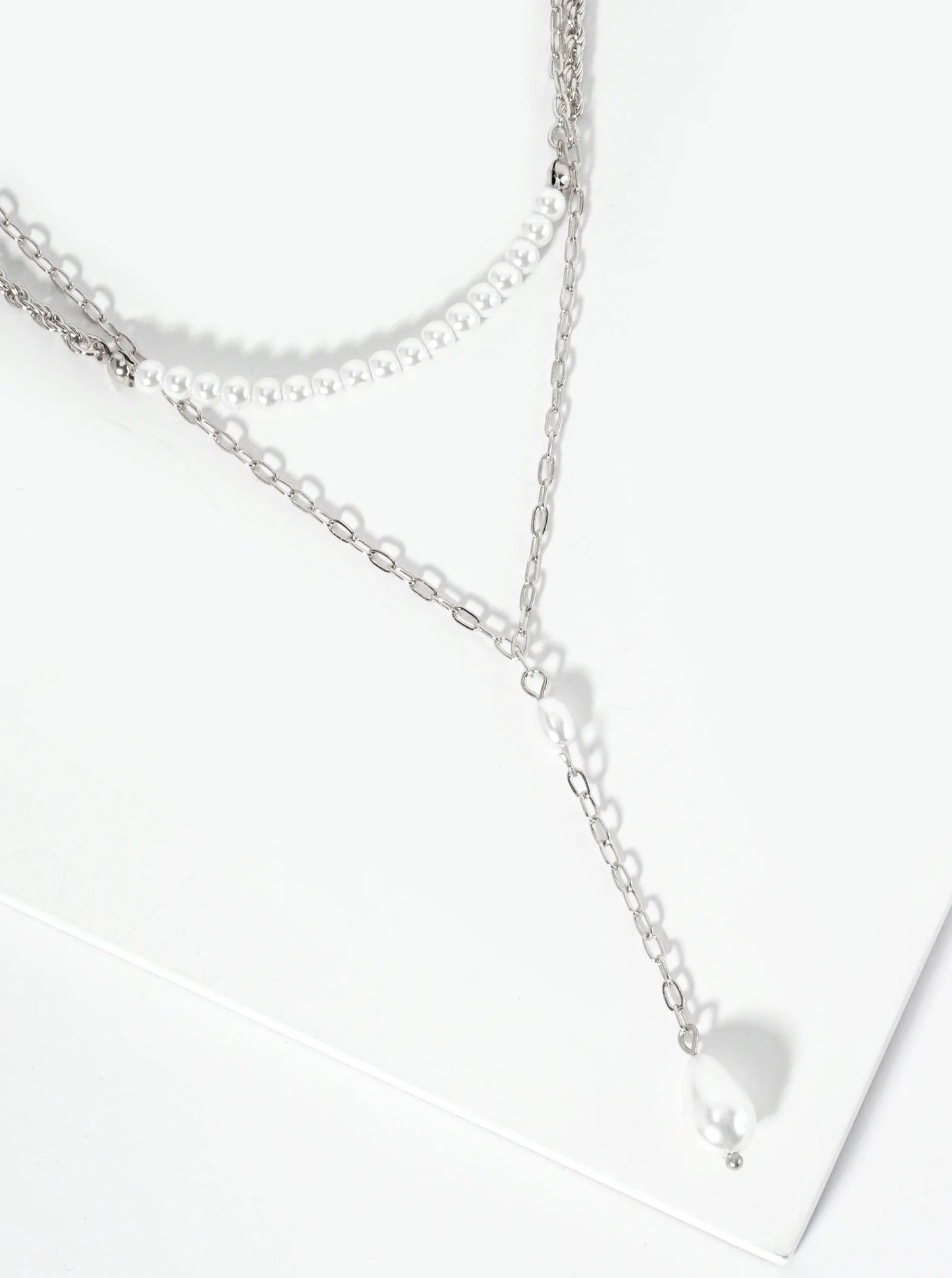 2-PC Pearl Beaded Chain Drop Layered Necklace Set