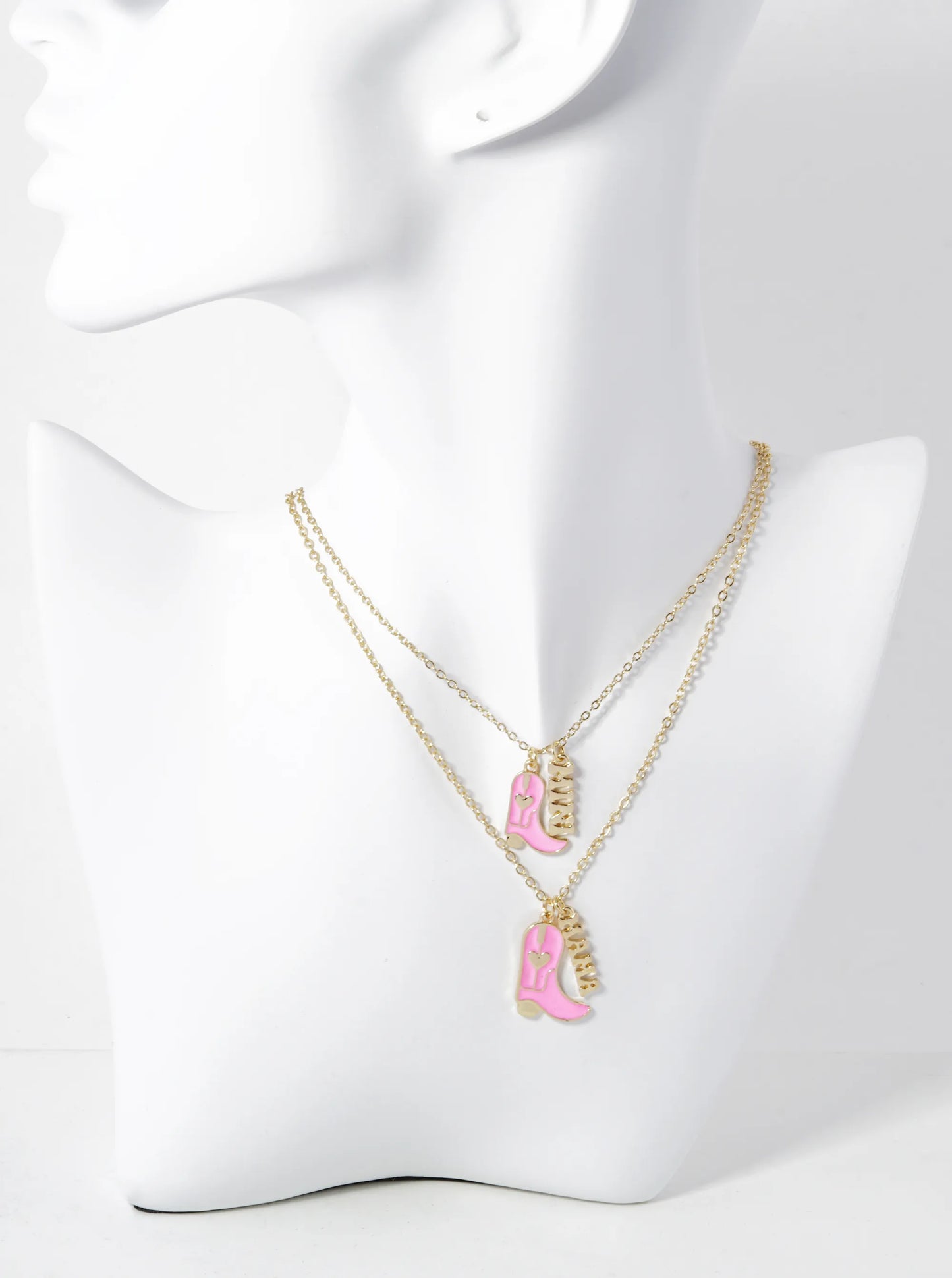 2-PC Set Enamel Filled Cowgirl Boots Mama Mini Pendant Necklace