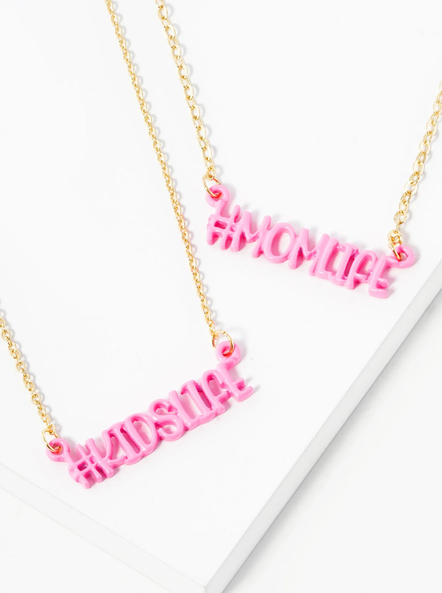 2-PC Set Enamel Coated Mom Life Kids Life Pendant Necklace