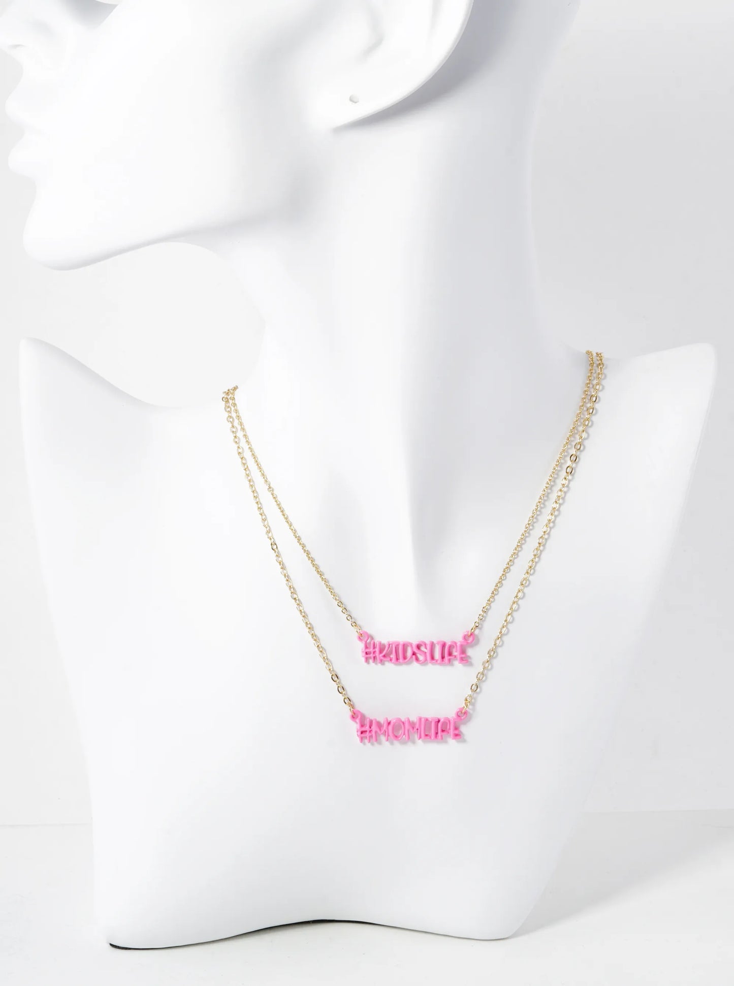 2-PC Set Enamel Coated Mom Life Kids Life Pendant Necklace