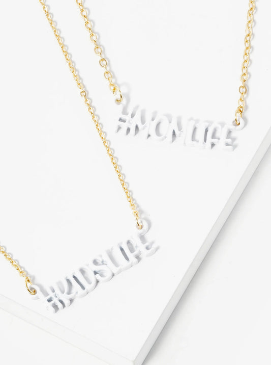 2-PC Set Enamel Coated Mom Life Kids Life Pendant Necklace