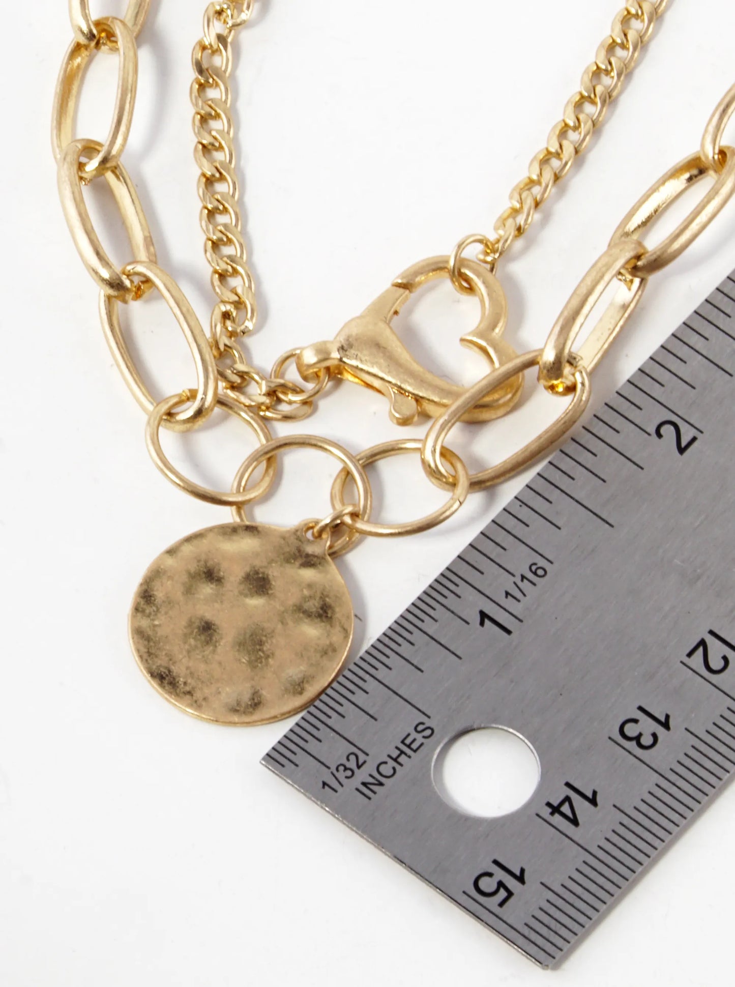 2-PC Set Hammered Disc Pendant Dual Layered Chain Necklace