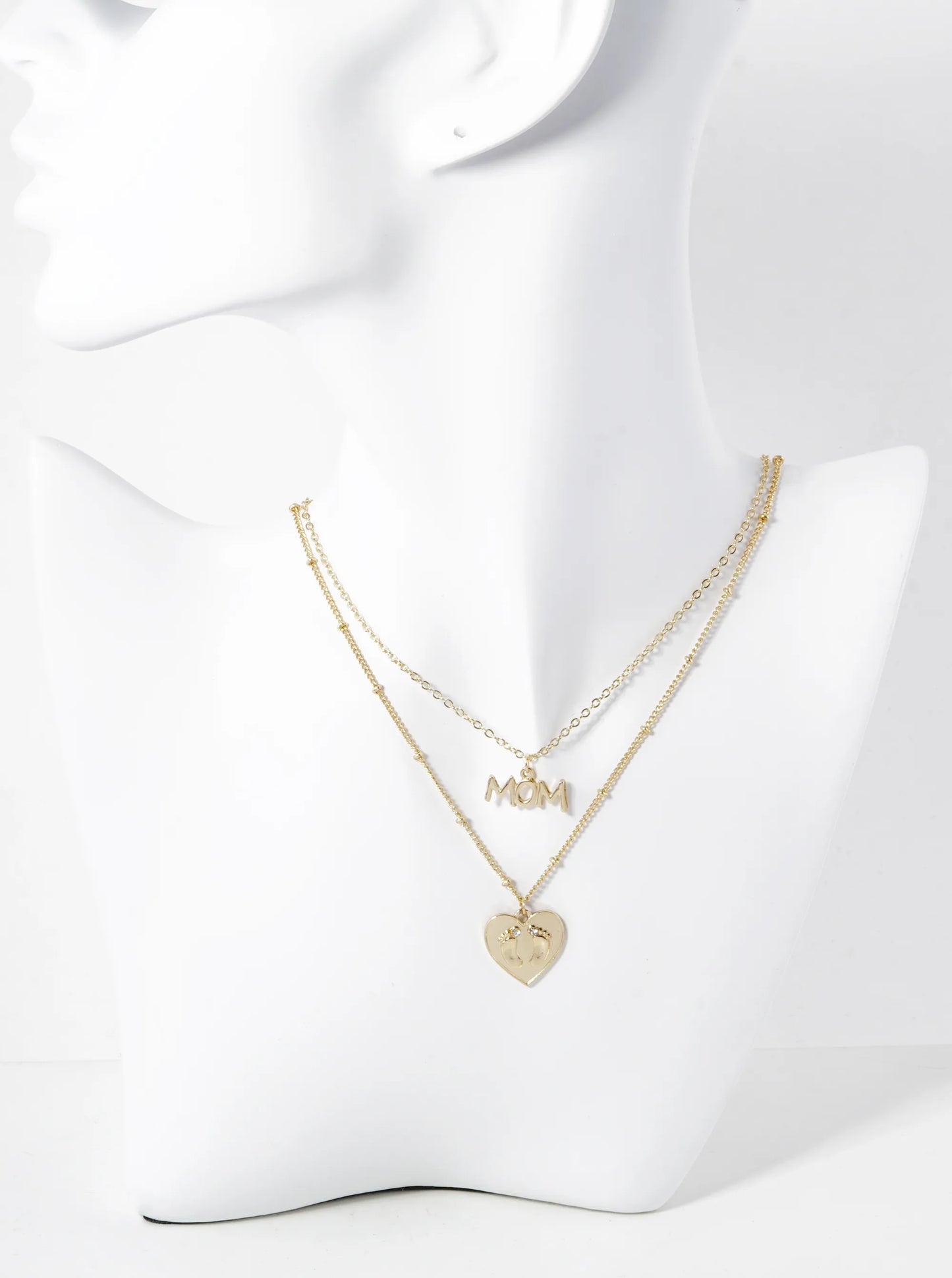 2-PC Set Mom Baby Footprint Heart Pendant Necklace