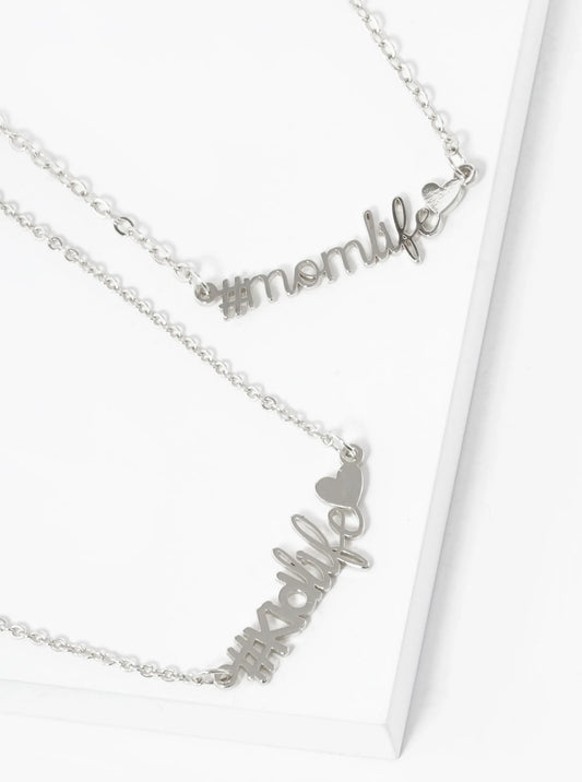 2-PC Set Mom Life Kid Life Pendant Necklace