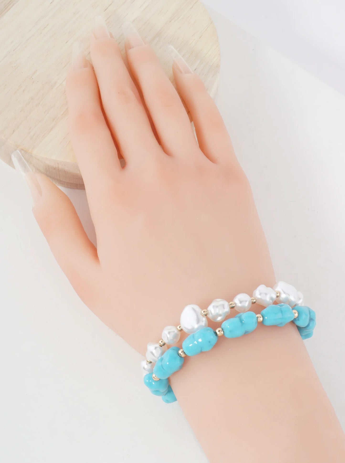 2-PC-Set Organic-Shape Pearl-Beaded Stackable Stretch Bracelet