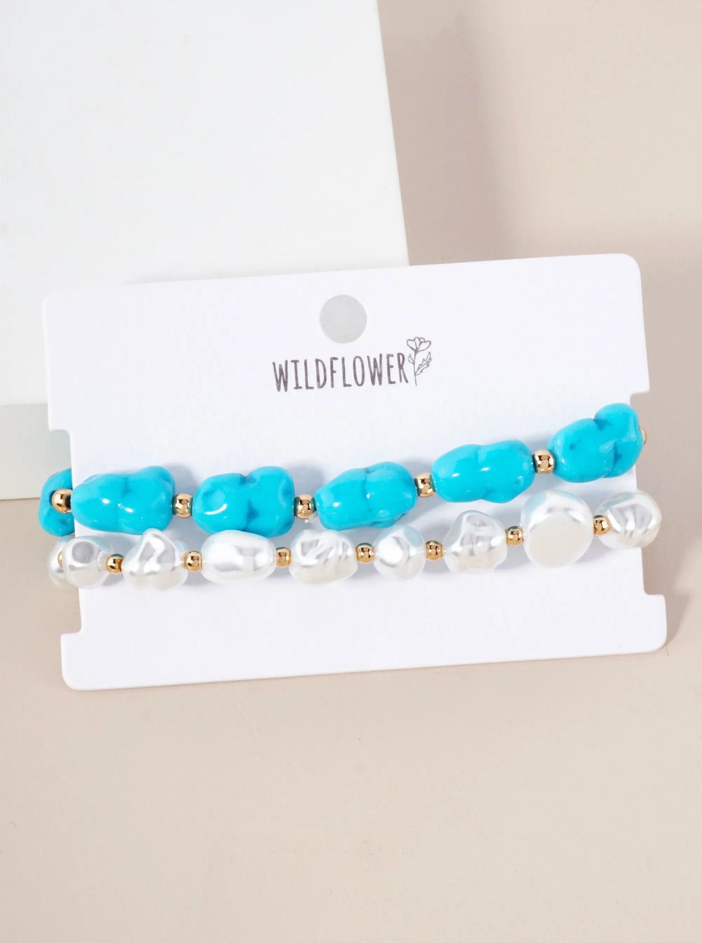 2-PC-Set Organic-Shape Pearl-Beaded Stackable Stretch Bracelet