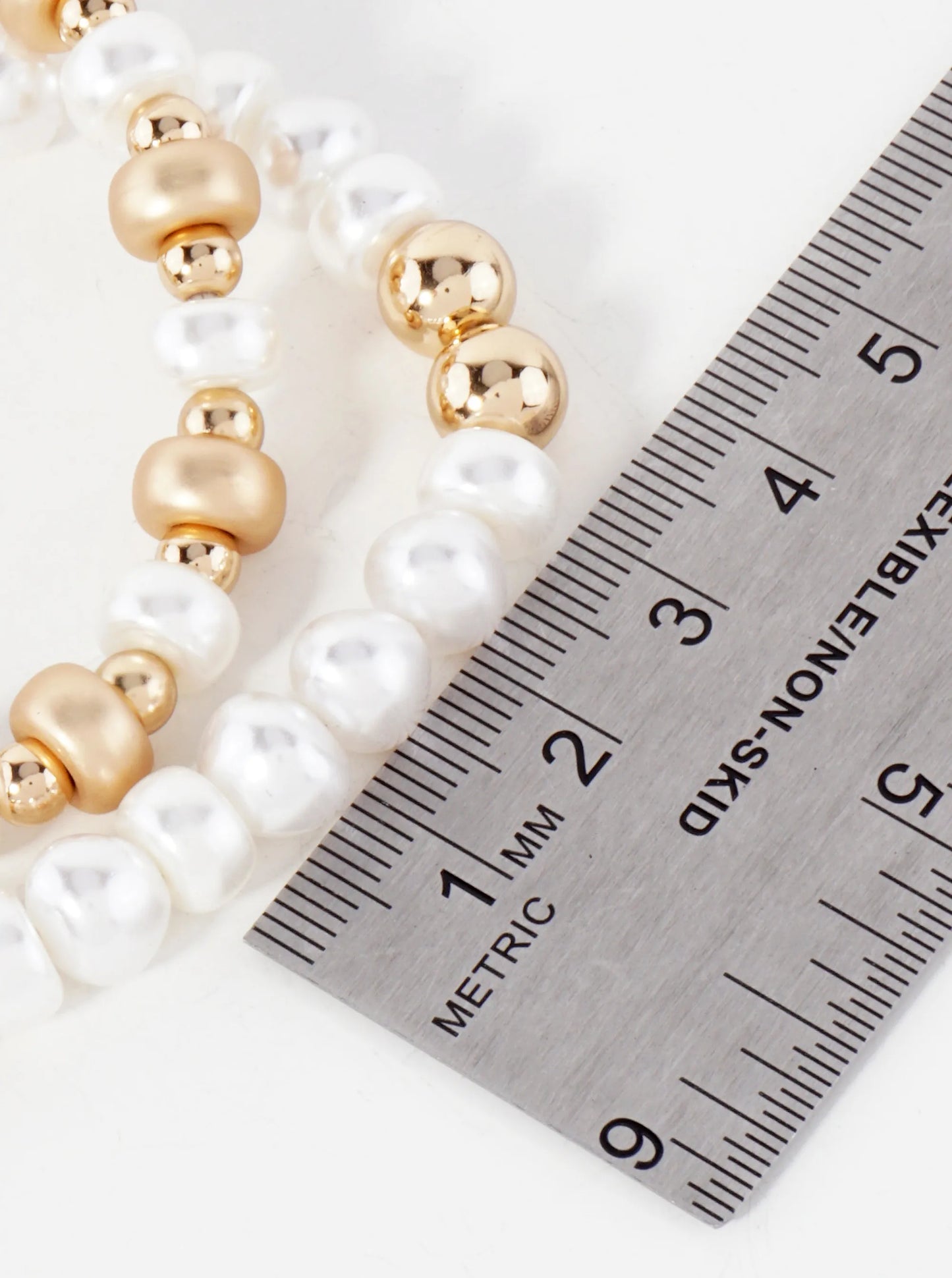 2-PC-Set Pearl And Metallic-Beaded Stackable Stretch Bracelet