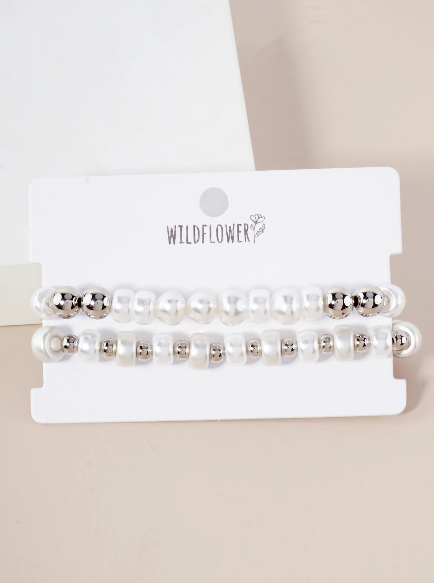 2-PC-Set Pearl And Metallic-Beaded Stackable Stretch Bracelet