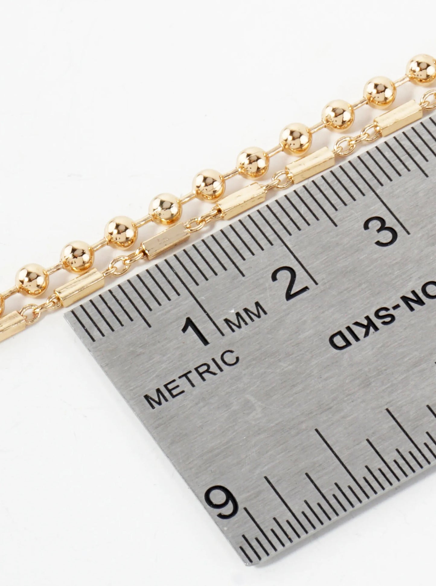 2-PC-Set Polished Brass 3mm Ball-Chain 5mm Box-Chain 27-28-inch Long Layered Necklace Set-with-Earrings