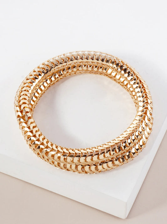 2-PC-Set Polished Stackable Stretch Metal Bracelet