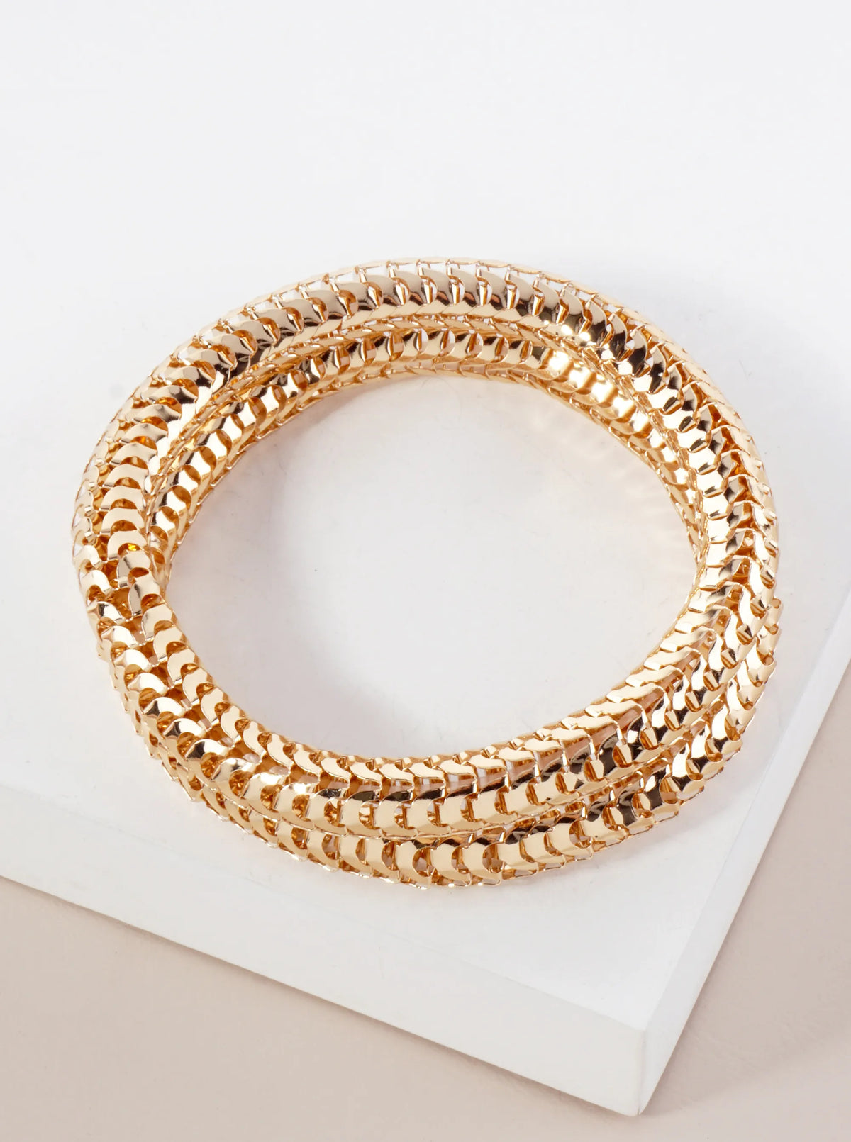 2-PC-Set Polished Stackable Stretch Metal Bracelet