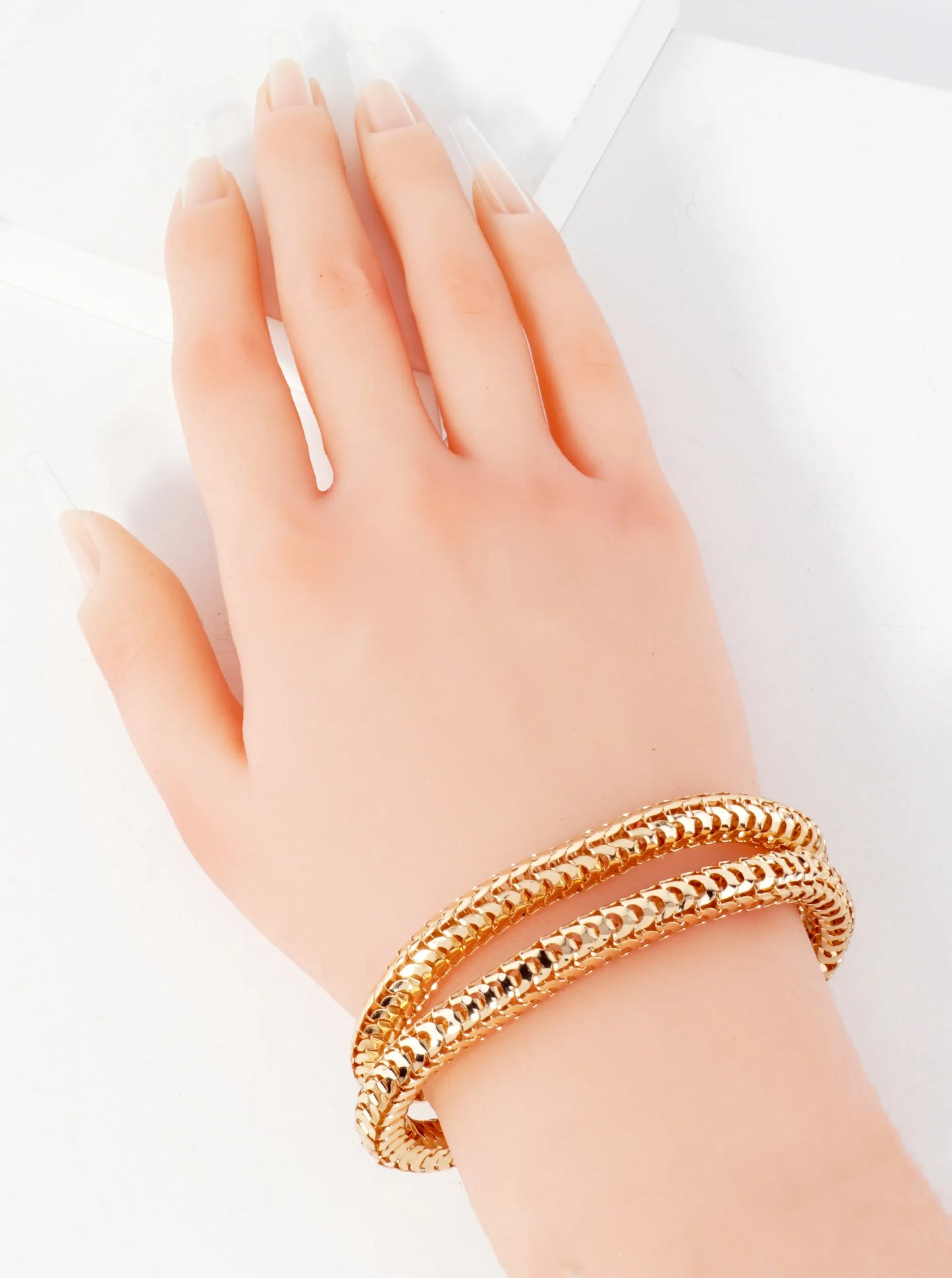 2-PC-Set Polished Stackable Stretch Metal Bracelet