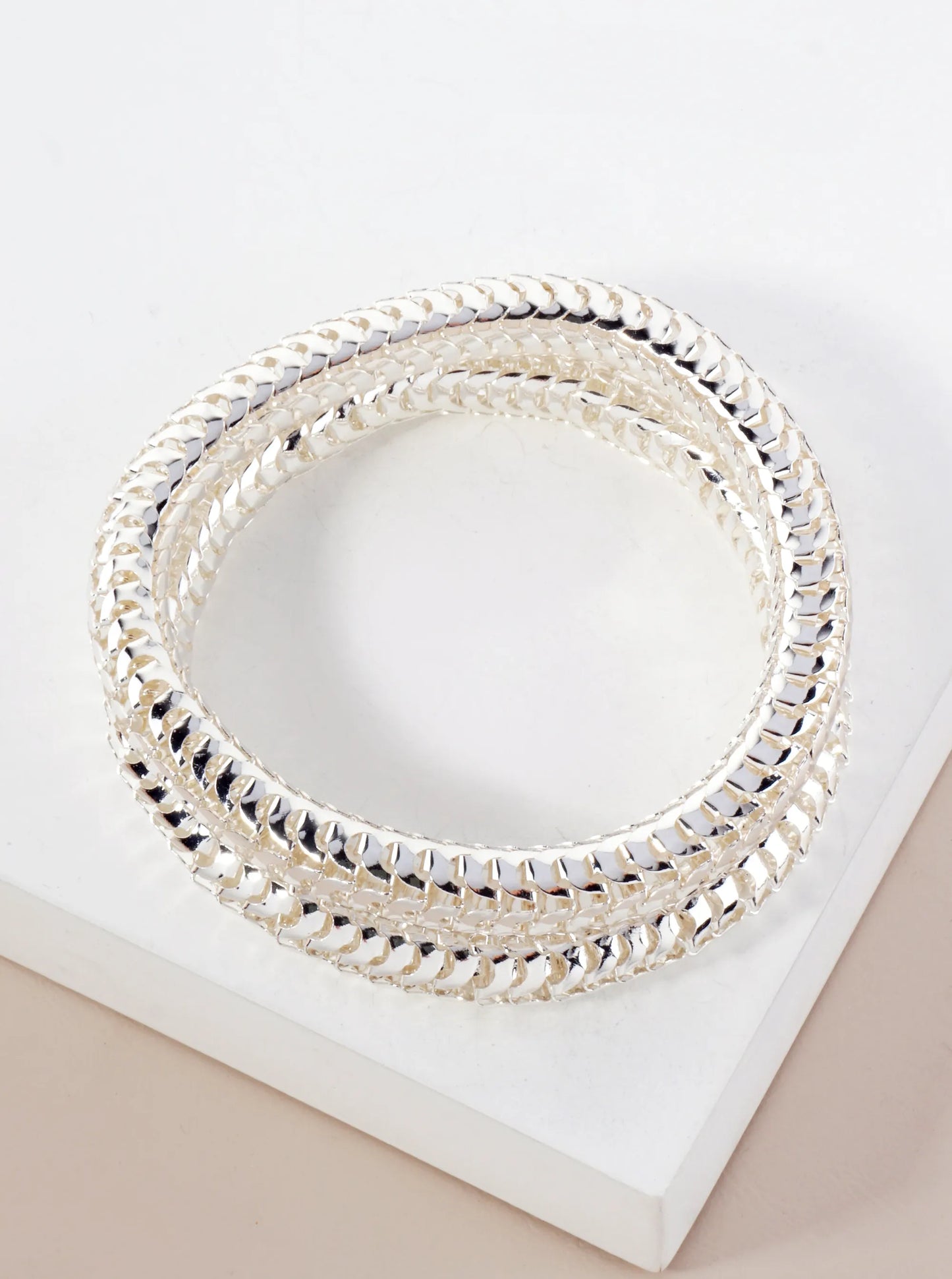 2-PC-Set Polished Stackable Stretch Metal Bracelet