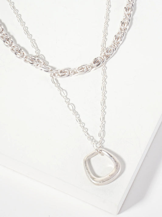2-PC-Set Square Pendant Layered Necklace