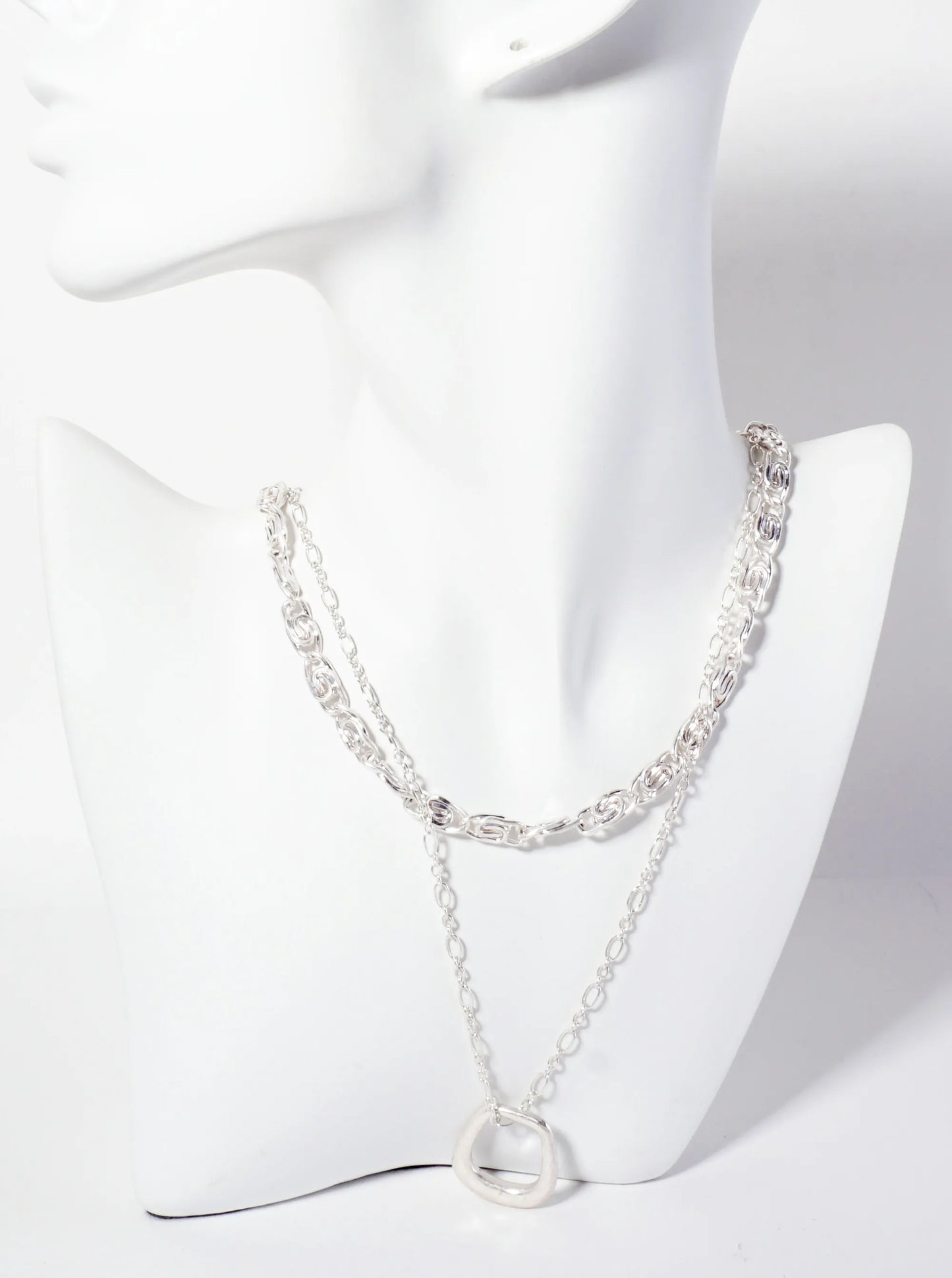 2-PC-Set Square Pendant Layered Necklace