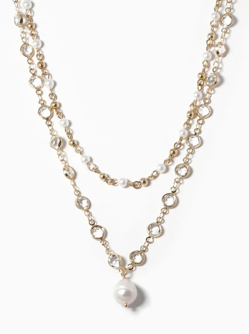 2-Pcs Set Freshwater Pearl Pendant Layered Necklace