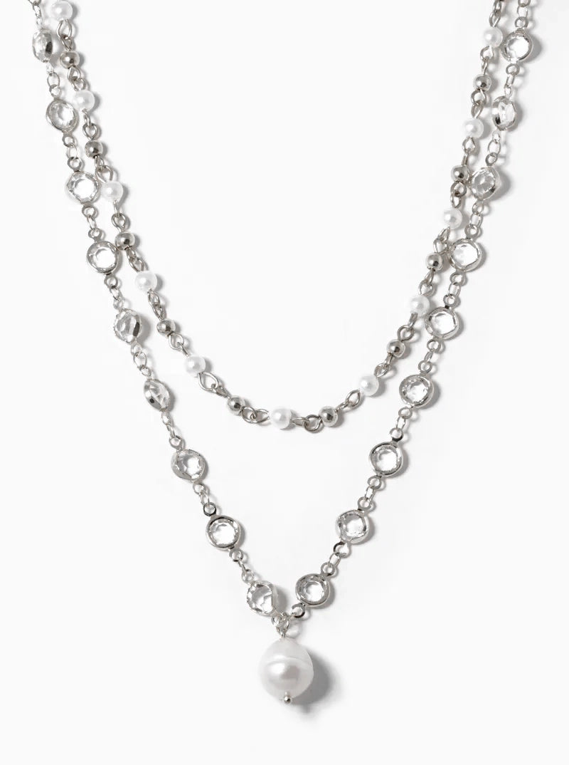2-Pcs Set Freshwater Pearl Pendant Layered Necklace