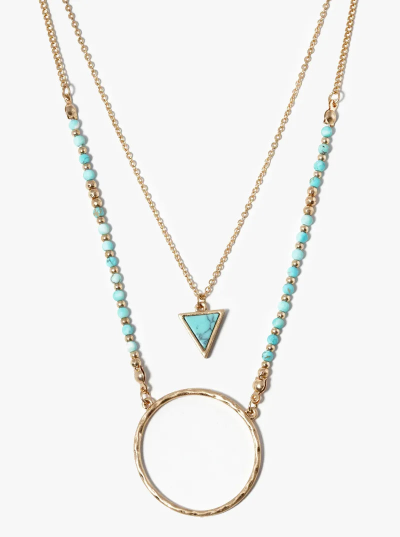 2 Piece Necklace Set As Multi Layer Organic Shaped Circle Pendant