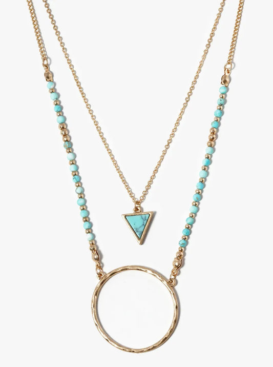 2 Piece Necklace Set As Multi Layer Organic Shaped Circle Pendant