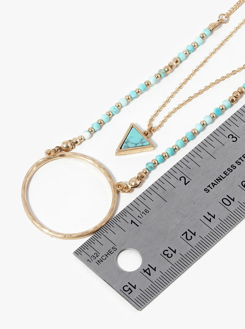 2 Piece Necklace Set As Multi Layer Organic Shaped Circle Pendant