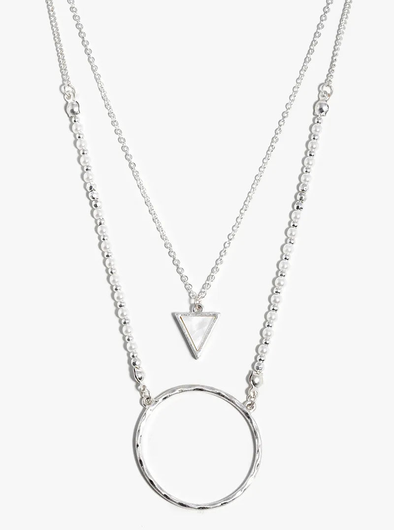2 Piece Necklace Set As Multi Layer Organic Shaped Circle Pendant