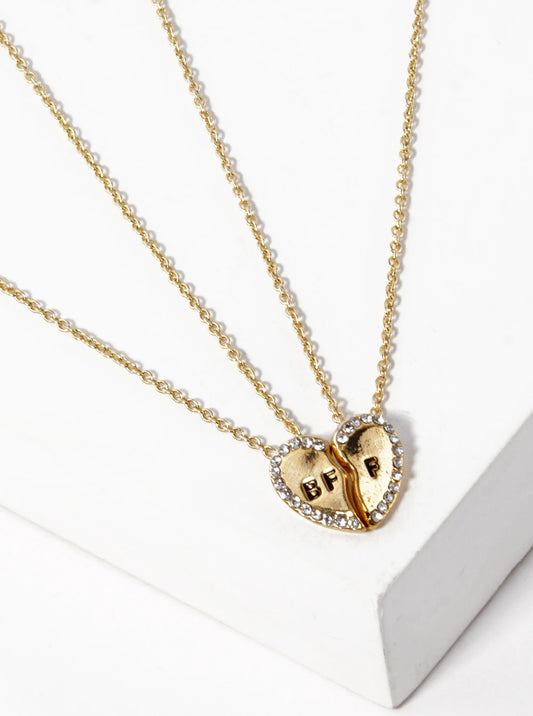2 Pieces Set BFF Engraved 13mm Two Half Heart Pendant Necklaces